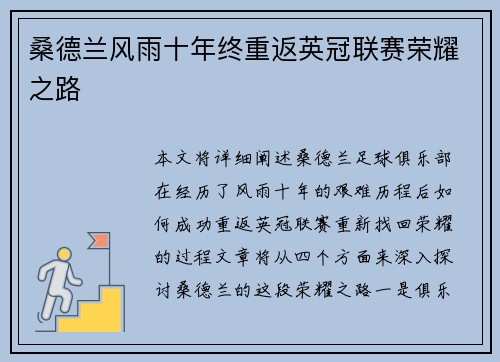 桑德兰风雨十年终重返英冠联赛荣耀之路