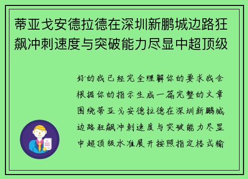 蒂亚戈安德拉德在深圳新鹏城边路狂飙冲刺速度与突破能力尽显中超顶级水准